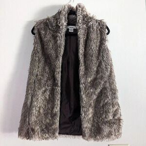 Sans soucis Women's Faux Fur Vest Small Gray Fuzzy Sleveless Luxurious Soft